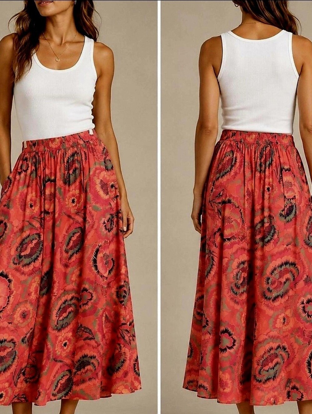 Christian Siriano Vibrant Red Floral Poppy Skirt Size Small